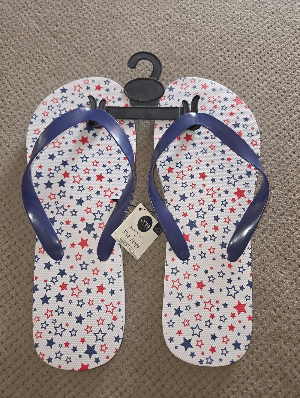 New Women's 8-9 white star design flip flops sandals USA, 4th of July, Beach,
